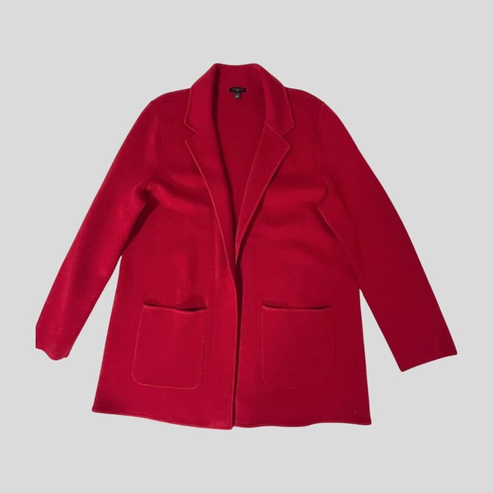 Talbots Plus 0X Red 60% Merino Wool Sweater Blazer Open Front Jacket